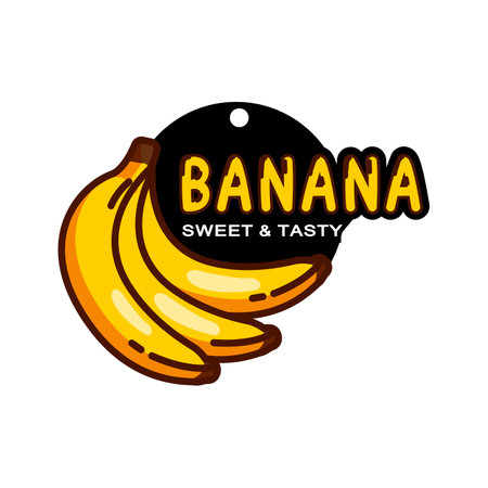 yellow background design banana fruit logo premium design, for sticker, screen printing, banner, flayer and banana companyのイラスト素材