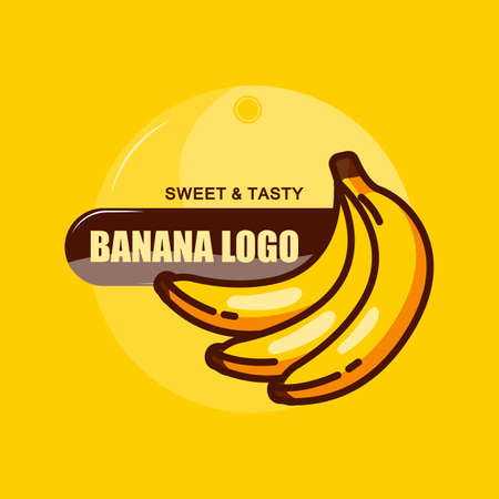 yellow background design banana fruit logo premium design, for sticker, screen printing, banner, flayer and banana companyのイラスト素材