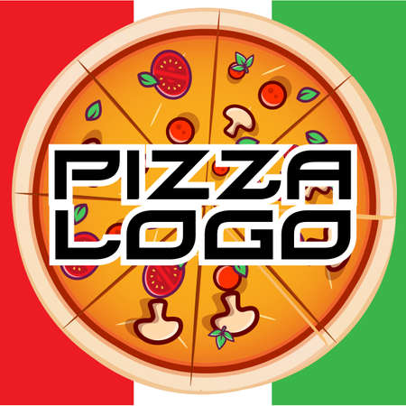 Pizza Food Logo Vector Design Originating From Italy, Made Of Wheat And Vegetables, Suitable For Stickers, Flayers, Backgrounds, Screen Printing, Food Companiesのイラスト素材
