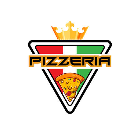 Pizza Food Logo Vector Design Originating From Italy, Made Of Wheat And Vegetables, Suitable For Stickers, Flayers, Backgrounds, Screen Printing, Food Companiesのイラスト素材