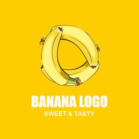 yellow background design banana fruit logo premium design, for sticker, screen printing, banner, flayer and banana companyのイラスト素材
