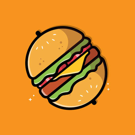 Burger Food Logo Vector Background Design, Made Of Bread, Vegetables And Meat. Suitable For Corporate,Screen Printing,Stickers,Banners,Flayersのイラスト素材