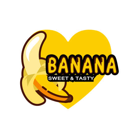 yellow background design banana fruit logo premium design, for sticker, screen printing, banner, flayer and banana companyのイラスト素材