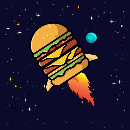 Burger Food Logo Vector Background Design, Made Of Bread, Vegetables And Meat. Suitable For Corporate,Screen Printing,Stickers,Banners,Flayersのイラスト素材