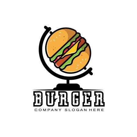 Burger Food Logo Vector Background Design, Made Of Bread, Vegetables And Meat. Suitable For Corporate,Screen Printing,Stickers,Banners,Flayersのイラスト素材