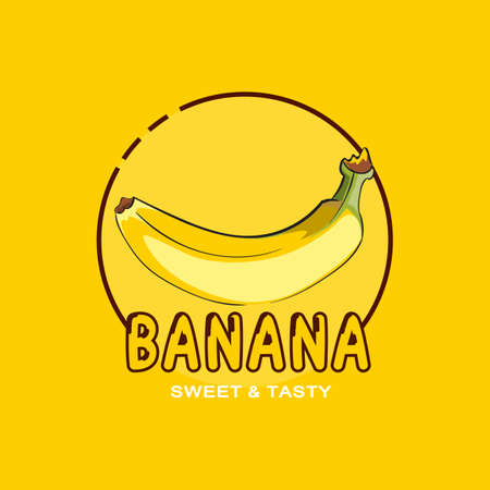 yellow background design banana fruit logo premium design, for sticker, screen printing, banner, flayer and banana companyのイラスト素材