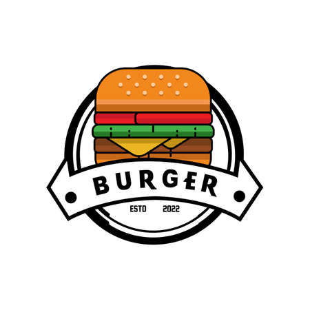 Burger Food Logo Vector Background Design, Made Of Bread, Vegetables And Meat. Suitable For Corporate,Screen Printing,Stickers,Banners,Flayersのイラスト素材