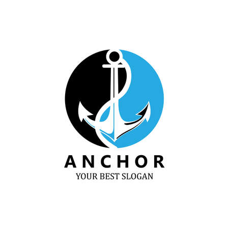 ship anchor logo icon vector, port, retro design illustrationのイラスト素材