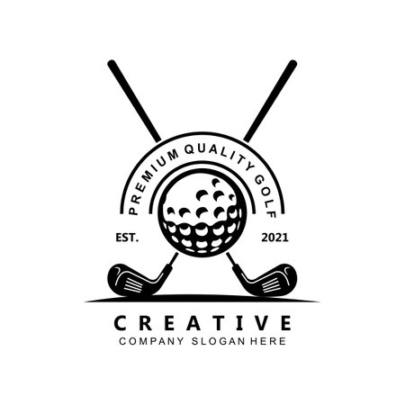 vector icon logo golf ball, stick, and golfing. Outdoor Games, retro concept illustrationのイラスト素材