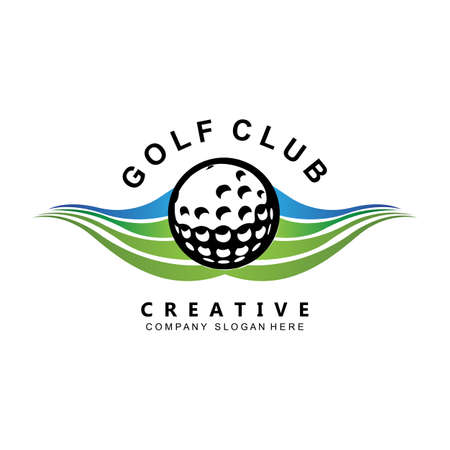 vector icon logo golf ball, stick, and golfing. Outdoor Games, retro concept illustrationのイラスト素材