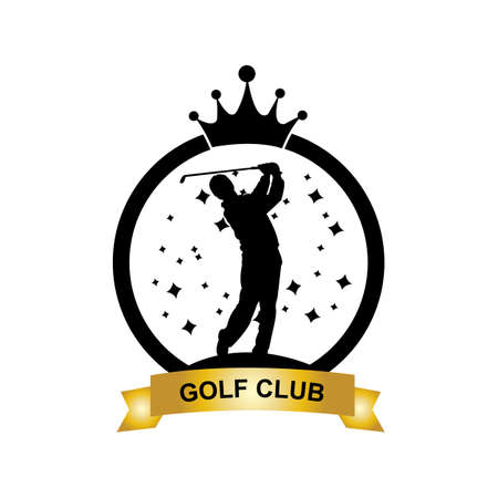 vector icon logo golf ball, stick, and golfing. Outdoor Games, retro concept illustrationのイラスト素材