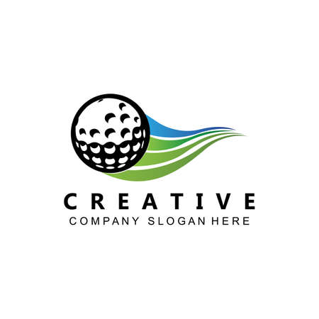 vector icon logo golf ball, stick, and golfing. Outdoor Games, retro concept illustrationのイラスト素材