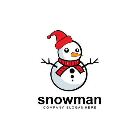 snowman logo vector icon, winter christmas with gifts and santa, design illustrationのイラスト素材