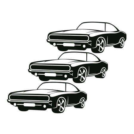 American Muscle Car Logo Vector.Vintage design, old style or classic car garage, shop, car restoration repair and racing, retro conceptのイラスト素材