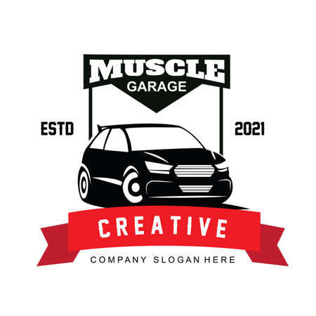 American Muscle Car Logo Vector.Vintage design, old style or classic car garage, shop, car restoration repair and racing, retro conceptのイラスト素材