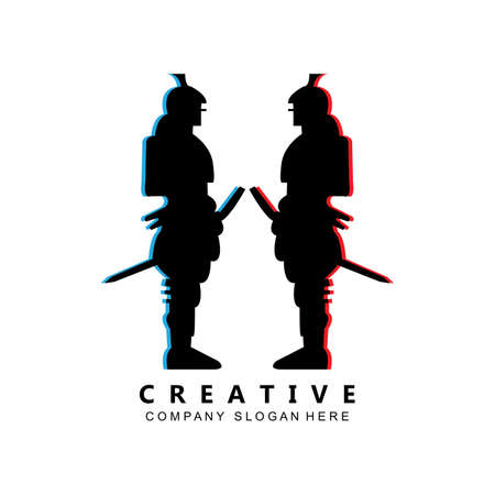 samurai fighter ninja kung fu logo template vector iconのイラスト素材
