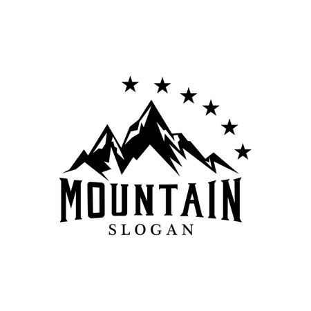Mountain View logo vector design at sunrise for Outdoor Nature Adventureのイラスト素材
