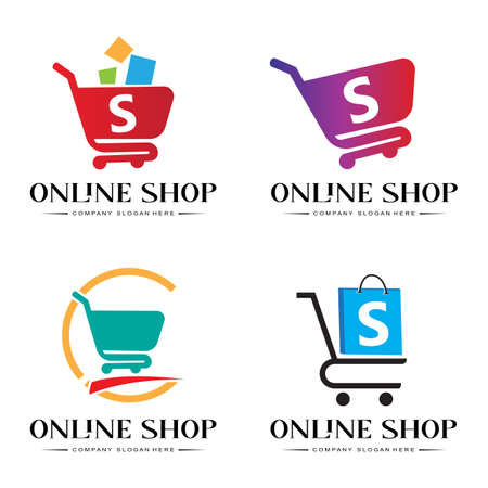 shopping cart trolley and bag logo symbol vector with letter Sのイラスト素材