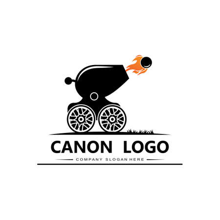 cannon logo vector icon, army war weapon, bomb, explosive device, royal guard, retro vintageのイラスト素材