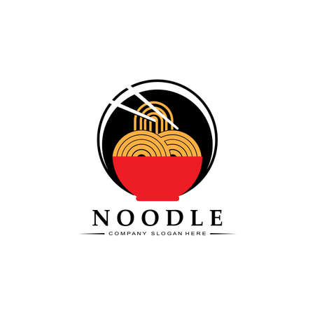 A collection of noodle logo inspiration. Chinese food and bowl design template. Retro Concept Illustrationのイラスト素材
