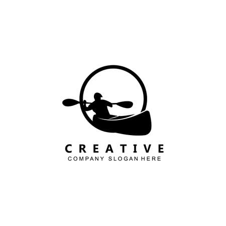 kayak boat paddle logo icon vector, retro conceptのイラスト素材