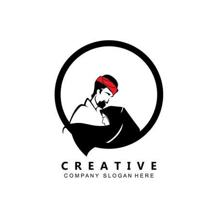 Muslim man islamic logo icon vector, veiled headscarf and hat inspiration template, illustrationのイラスト素材