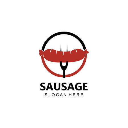 grilled sausage logo vector symbol, barbecue meat, retro conceptのイラスト素材