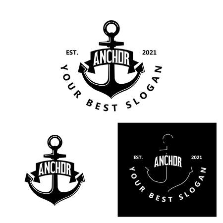 ship anchor logo icon vector, port, retro design illustrationのイラスト素材