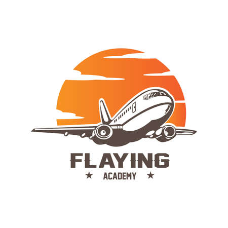 airplane logo icon, hovering in the air, corporate design, shirt, screen printing, sticker, winged vehicleのイラスト素材