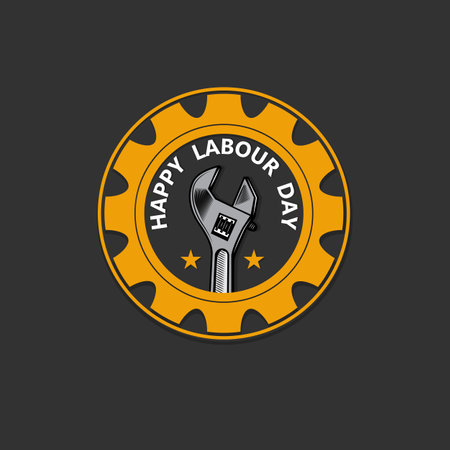 vector illustration of labor day logo, hard worker, strong man, world changer, spirit of work design suitable for company, background, flayer, sticker, screen printingのイラスト素材
