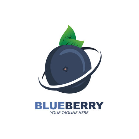 Vector Illustration Of Blueberry Fruit Logo Fresh Fruit Blue Purple, Available In The Market Can Be For Fruit Juice Or For Body Health, Screen Printing Design, Sticker, Banner, Fruit Companyのイラスト素材