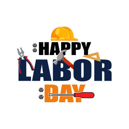 vector illustration of labor day logo, hard worker, strong man, world changer, spirit of work design suitable for company, background, flayer, sticker, screen printingのイラスト素材