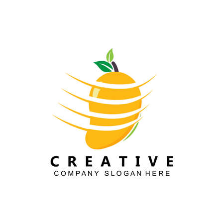 Vector illustration of mango logo, fresh fruit, grown in the garden, orange is sweet and freshのイラスト素材