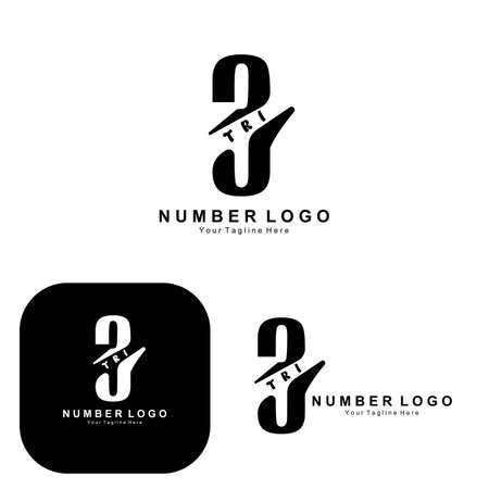 number 3 three logo design, premium icon vector, illustration for company, banner, sticker, product brandのイラスト素材