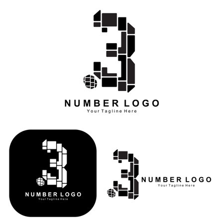 number 3 three logo design, premium icon vector, illustration for company, banner, sticker, product brandのイラスト素材
