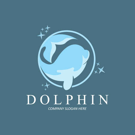 Dolphin Logo vector icon design, Marine Animals Fish Types Mammals, love to fly and jumpのイラスト素材