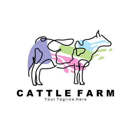 cow animal logo, cattle farm, dairy farm animal illustration designのイラスト素材