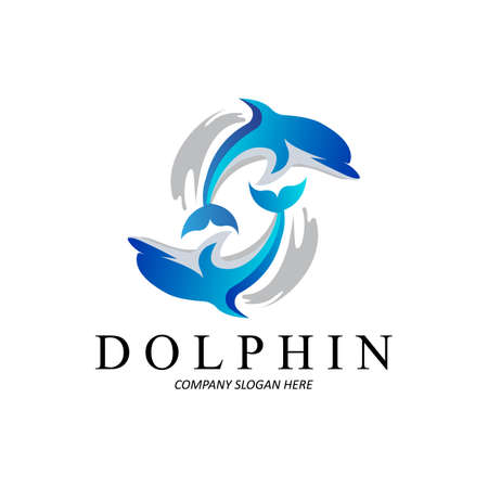 Dolphin Logo vector icon design, Marine Animals Fish Types Mammals, love to fly and jumpのイラスト素材