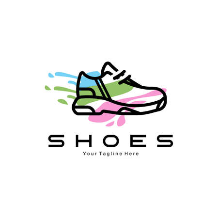 Sneakers Shoe Logo Design, vector illustration of trending youth footwear, simple funky conceptのイラスト素材
