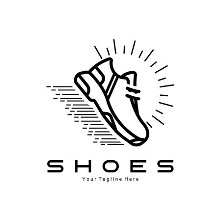 Sneakers Shoe Logo Design, vector illustration of trending youth footwear, simple funky conceptのイラスト素材