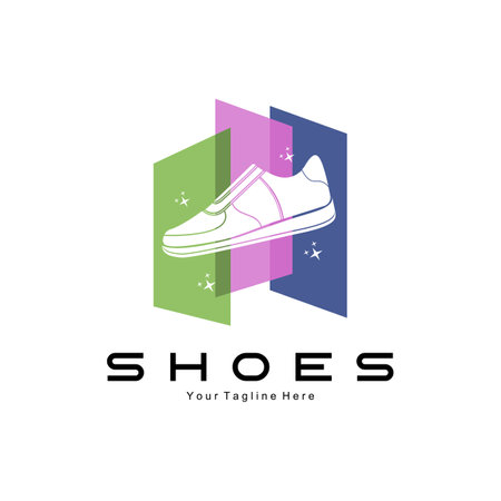 Sneakers Shoe Logo Design, vector illustration of trending youth footwear, simple funky conceptのイラスト素材