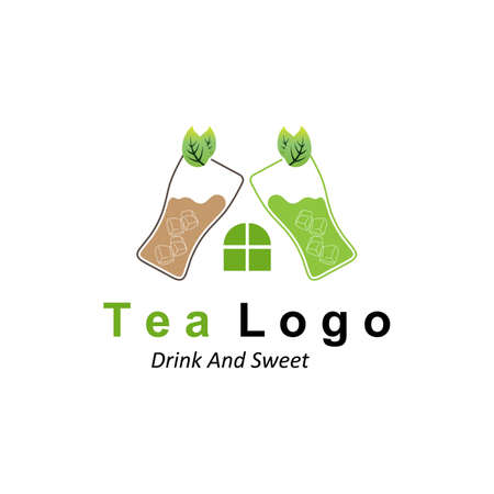 Tea logo design, vector drink icon from green leaves, for healthのイラスト素材