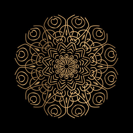 vector art of circular pattern in mandala shape for Henna, Mehndi, decoration. ethnic oriental style decorative illustration golden colorのイラスト素材