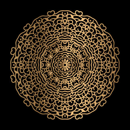 vector art of circular pattern in mandala shape for Henna, Mehndi, decoration. ethnic oriental style decorative illustration golden colorのイラスト素材