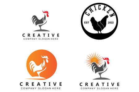 fried chicken logo design, farm animals made into food by the chef, premium vector illustrationのイラスト素材