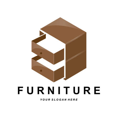 Wardrobe Design, Furniture Clothes Place Illustration, Wood Craft Company Brand Icon Vectorのイラスト素材