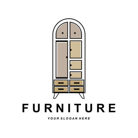 Wardrobe Design, Furniture Clothes Place Illustration, Wood Craft Company Brand Icon Vectorのイラスト素材