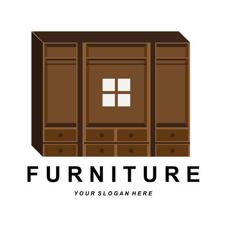 Wardrobe Design, Furniture Clothes Place Illustration, Wood Craft Company Brand Icon Vectorのイラスト素材