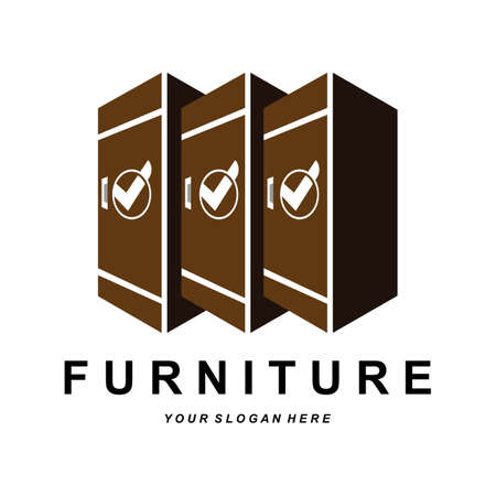 Wardrobe Design, Furniture Clothes Place Illustration, Wood Craft Company Brand Icon Vectorのイラスト素材
