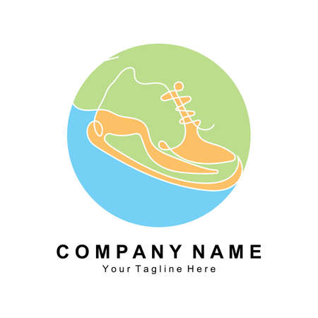 Sneakers Shoe Logo Design, vector illustration of trending youth footwear, simple funky conceptのイラスト素材